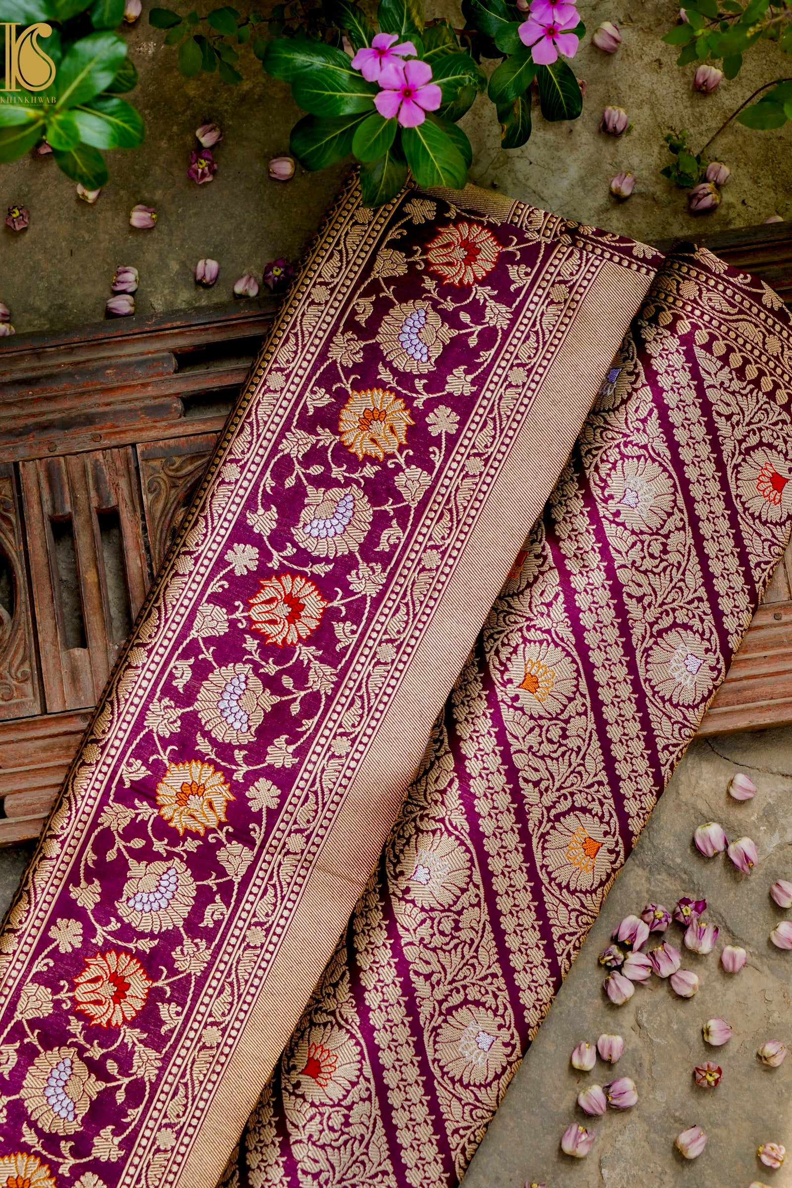 Handloom Banarasi Silk Meena Brocade Saree with Kadwa Border