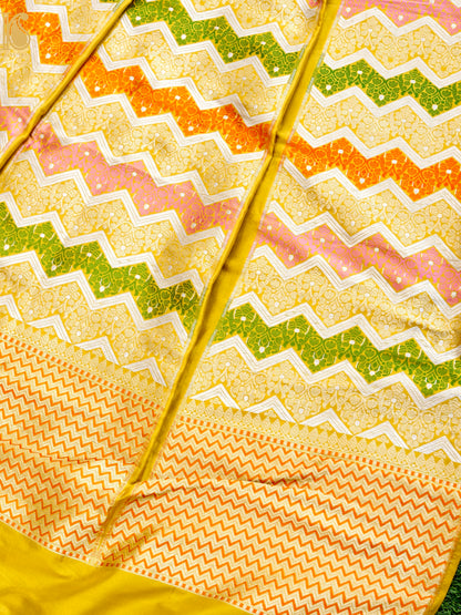 Handloom Banarasi Katan Silk Kalidar Rangtaal Lehenga