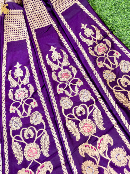 Handloom Banarasi Katan Silk Kalidar Madhumalti Lehenga