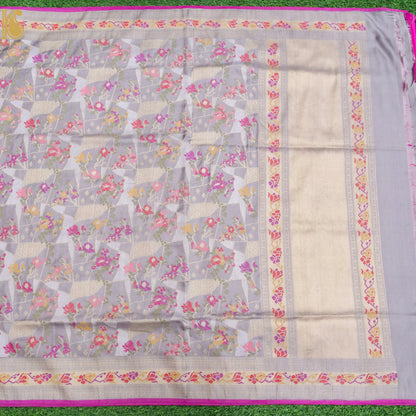Handloom Banarasi Pure Kora Ektara Kadwa Meenakari Saree