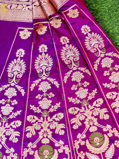 Handloom Banarasi Katan Silk Kalidar Pankha Booti Lehenga