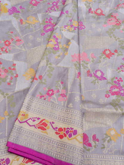 Handloom Banarasi Pure Kora Ektara Kadwa Meenakari Saree