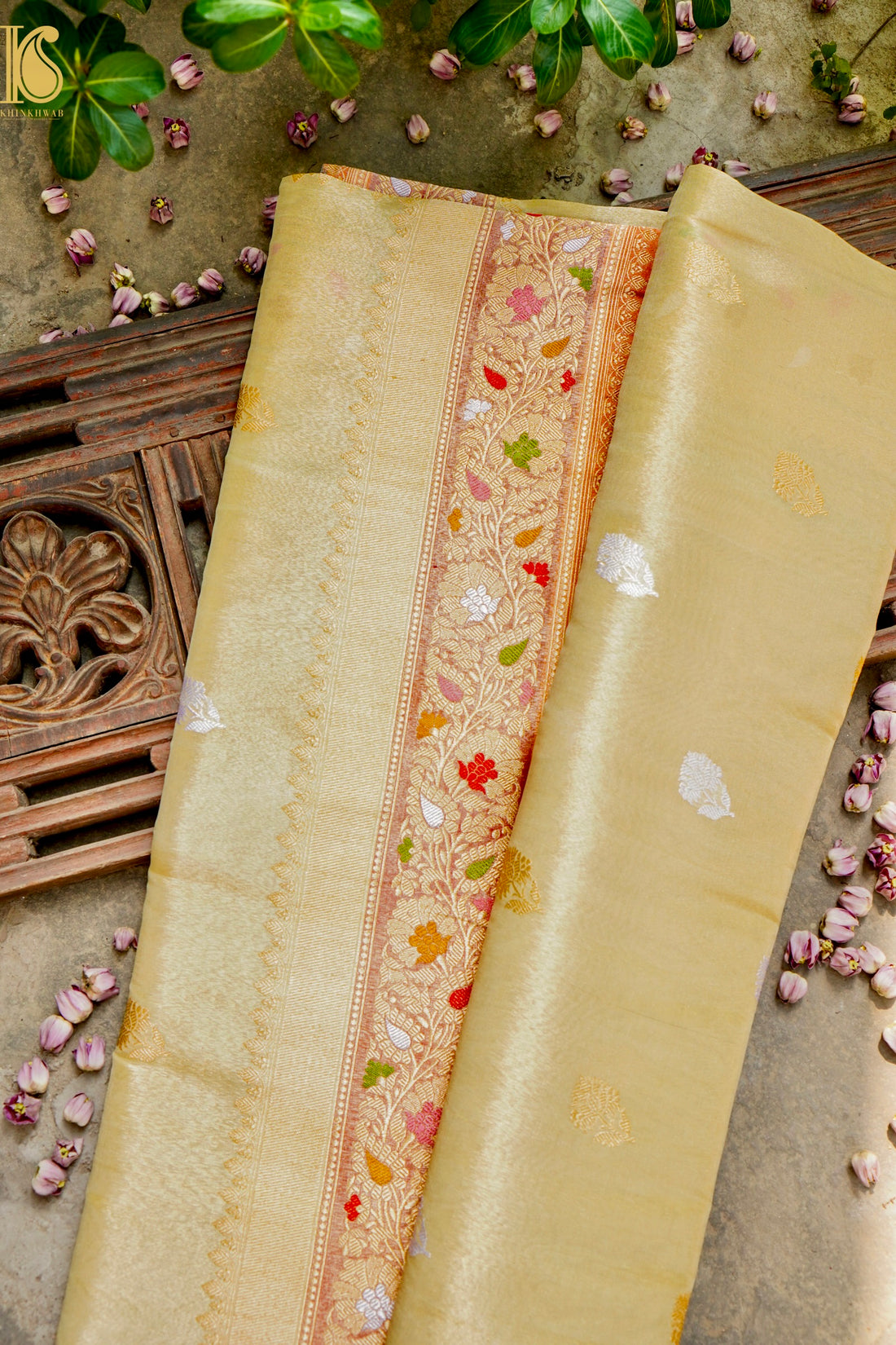 Handloom Banarasi Pure Silk Tissue Saree with Alfi Border