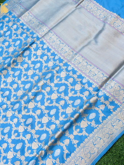 Banarasi Handloom Pure Katan Silk Kadwa Blue Saree