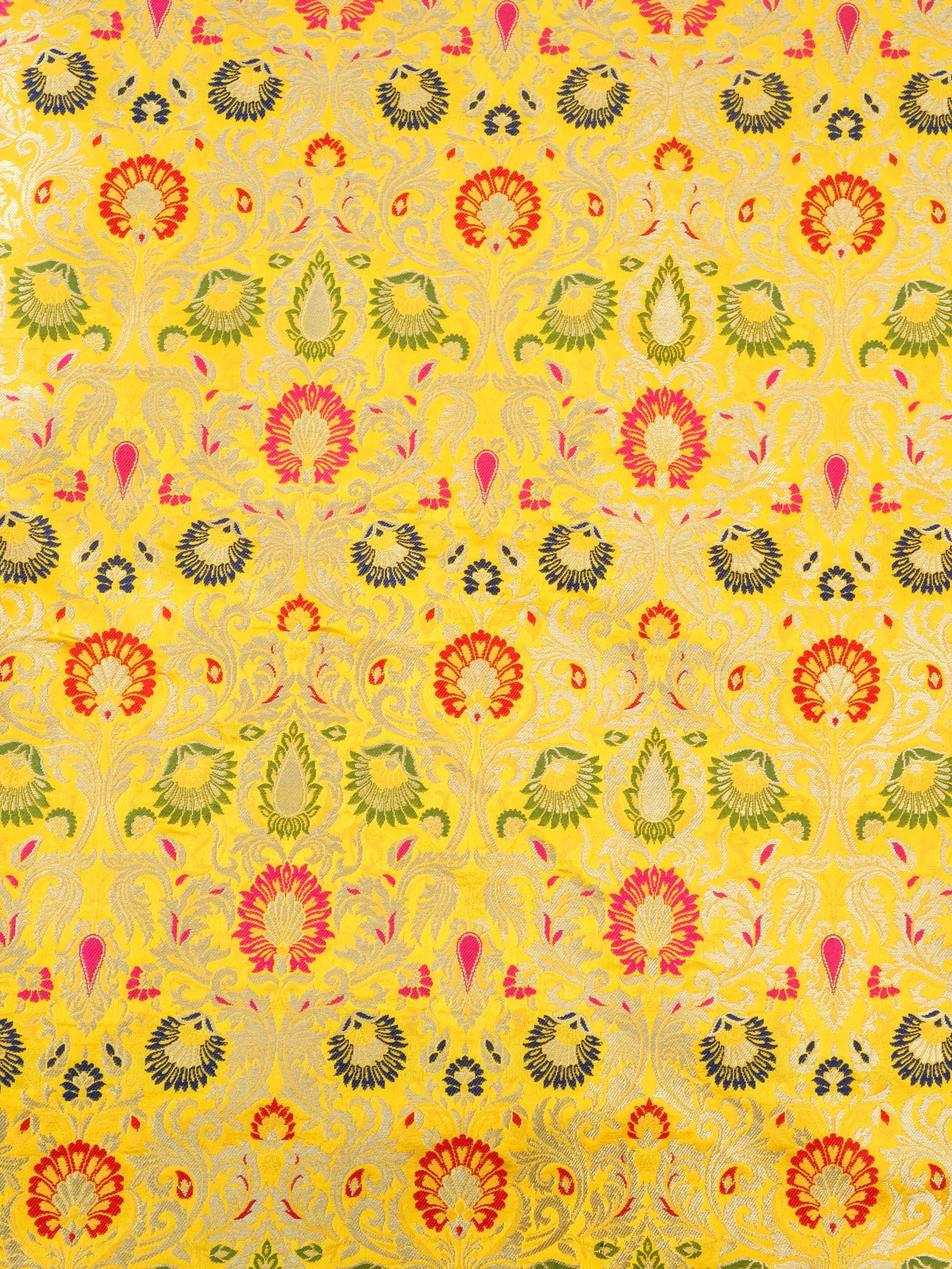 Yellow Kinkhab / Kimkhab Brocade Banarasi Fabric