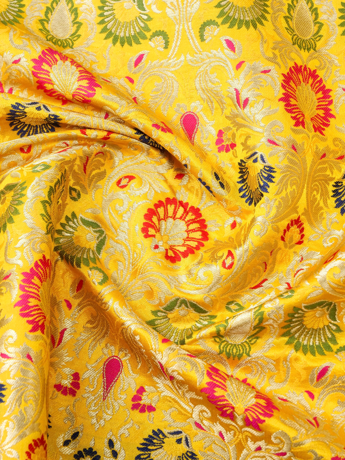 Yellow Kinkhab / Kimkhab Brocade Banarasi Fabric