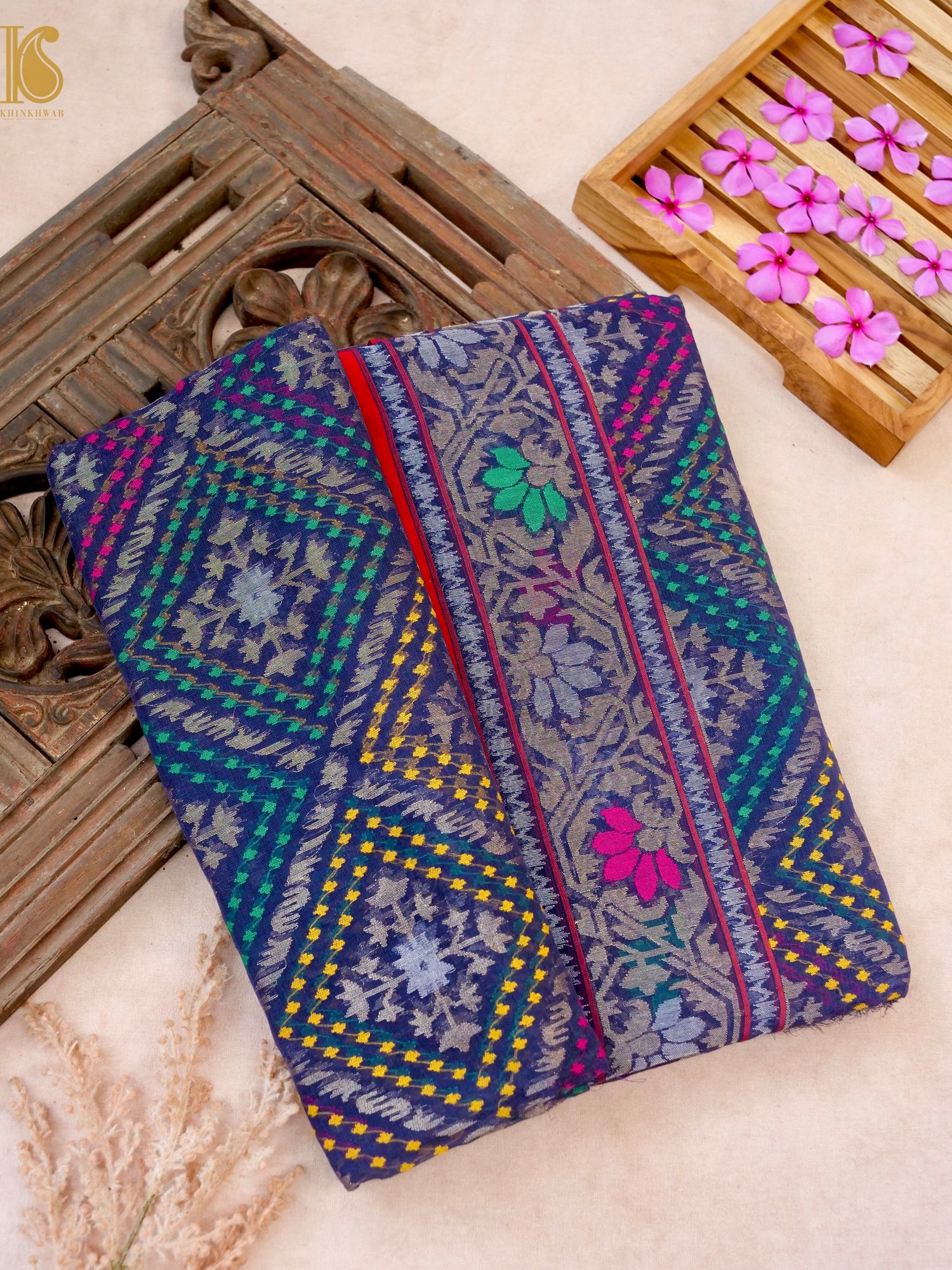 Neelambari Handloom Banarasi Real Silver Zari Cotton Saree