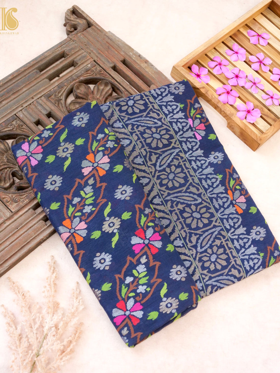 Neelambari Handloom Banarasi Real Silver Zari Cotton Saree