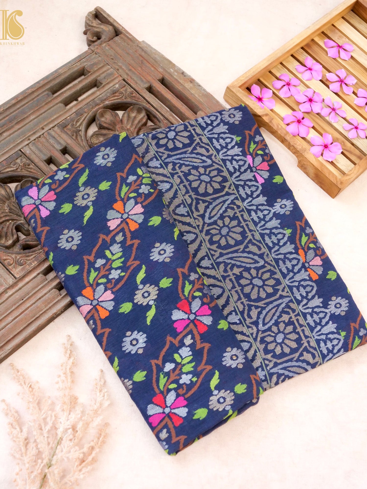Neelambari Handloom Banarasi Real Silver Zari Cotton Saree