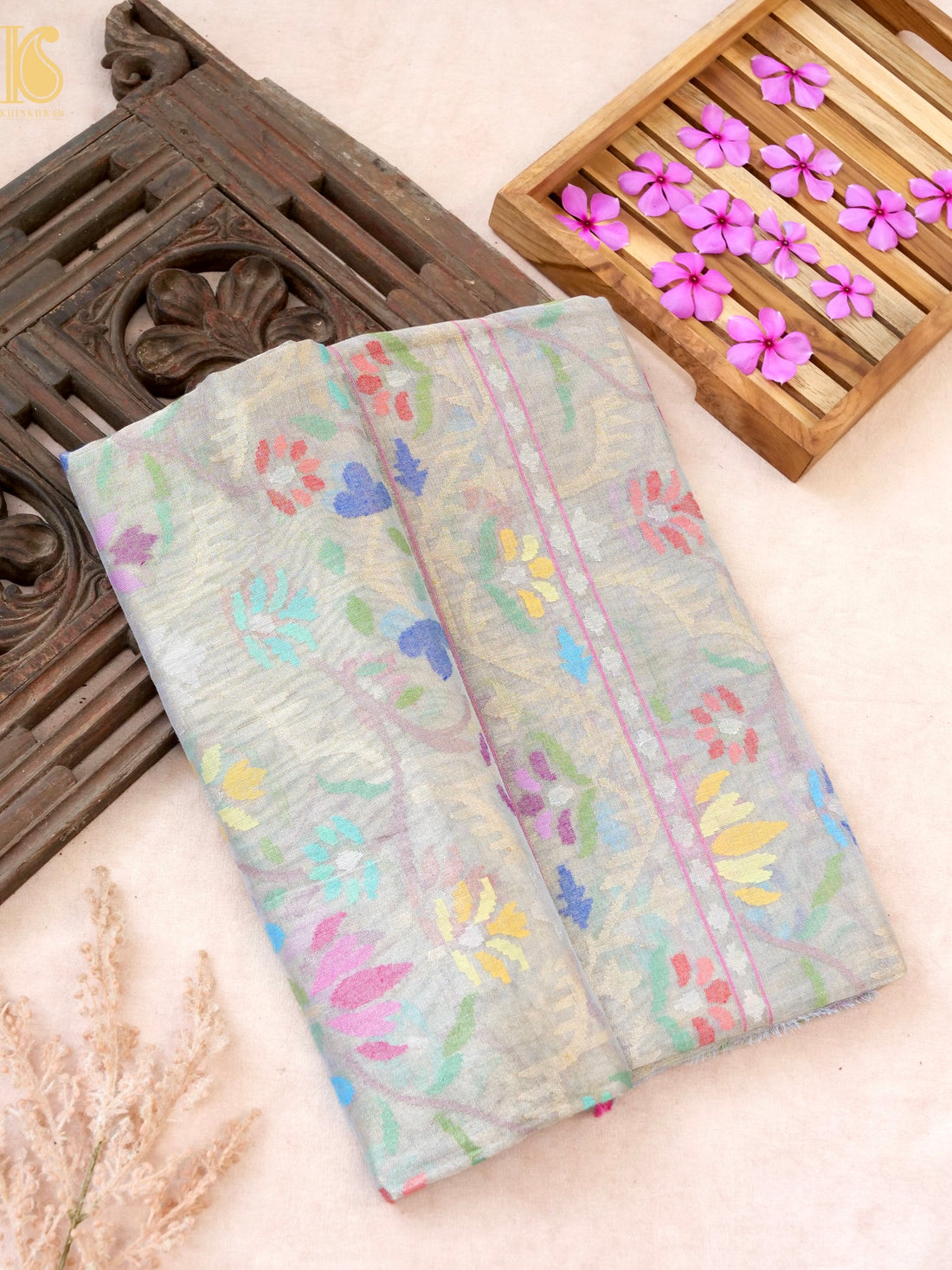 Handloom Banarasi Real Silver Zari Tissue Silk Saree