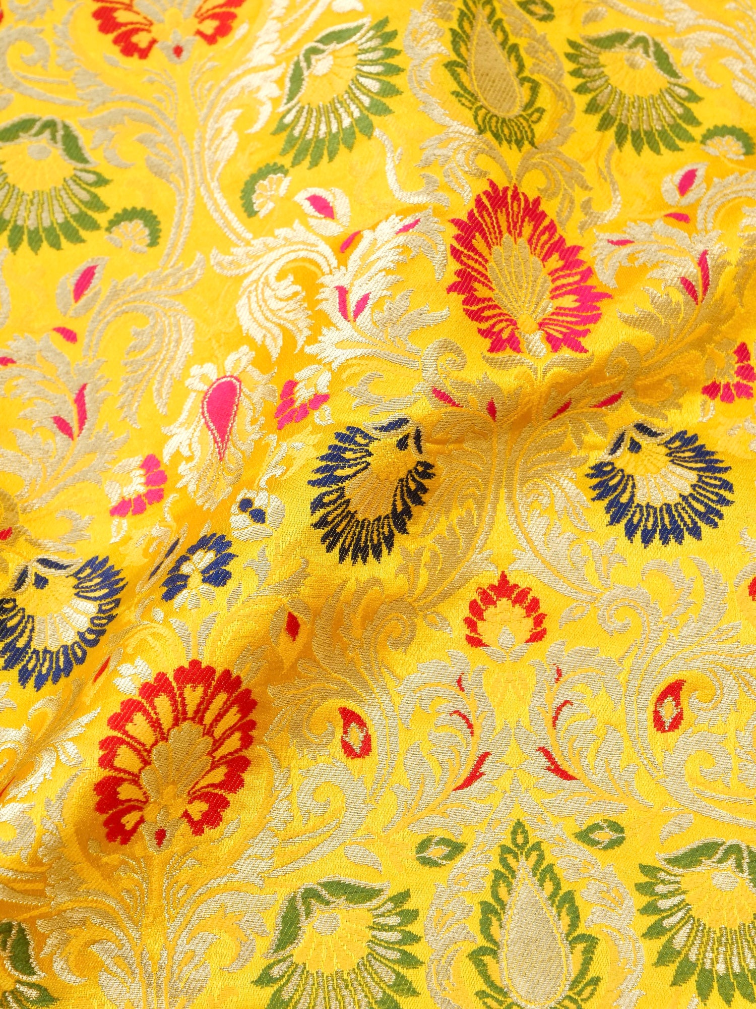 Yellow Kinkhab / Kimkhab Brocade Banarasi Fabric