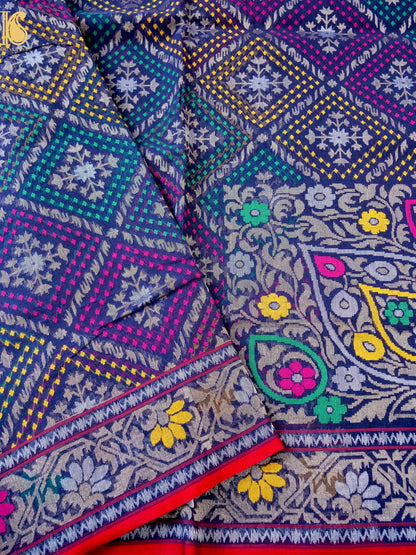 Neelambari Handloom Banarasi Real Silver Zari Cotton Saree