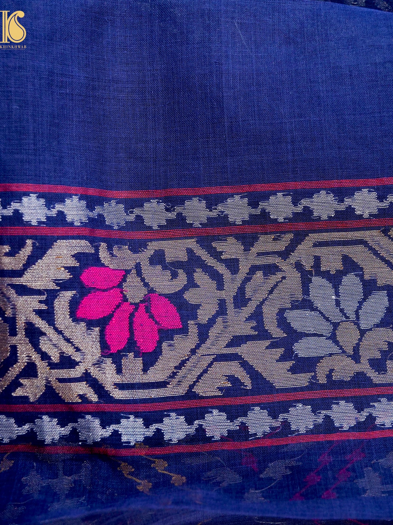 Neelambari Handloom Banarasi Real Silver Zari Cotton Saree
