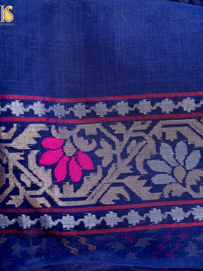 Neelambari Handloom Banarasi Real Silver Zari Cotton Saree