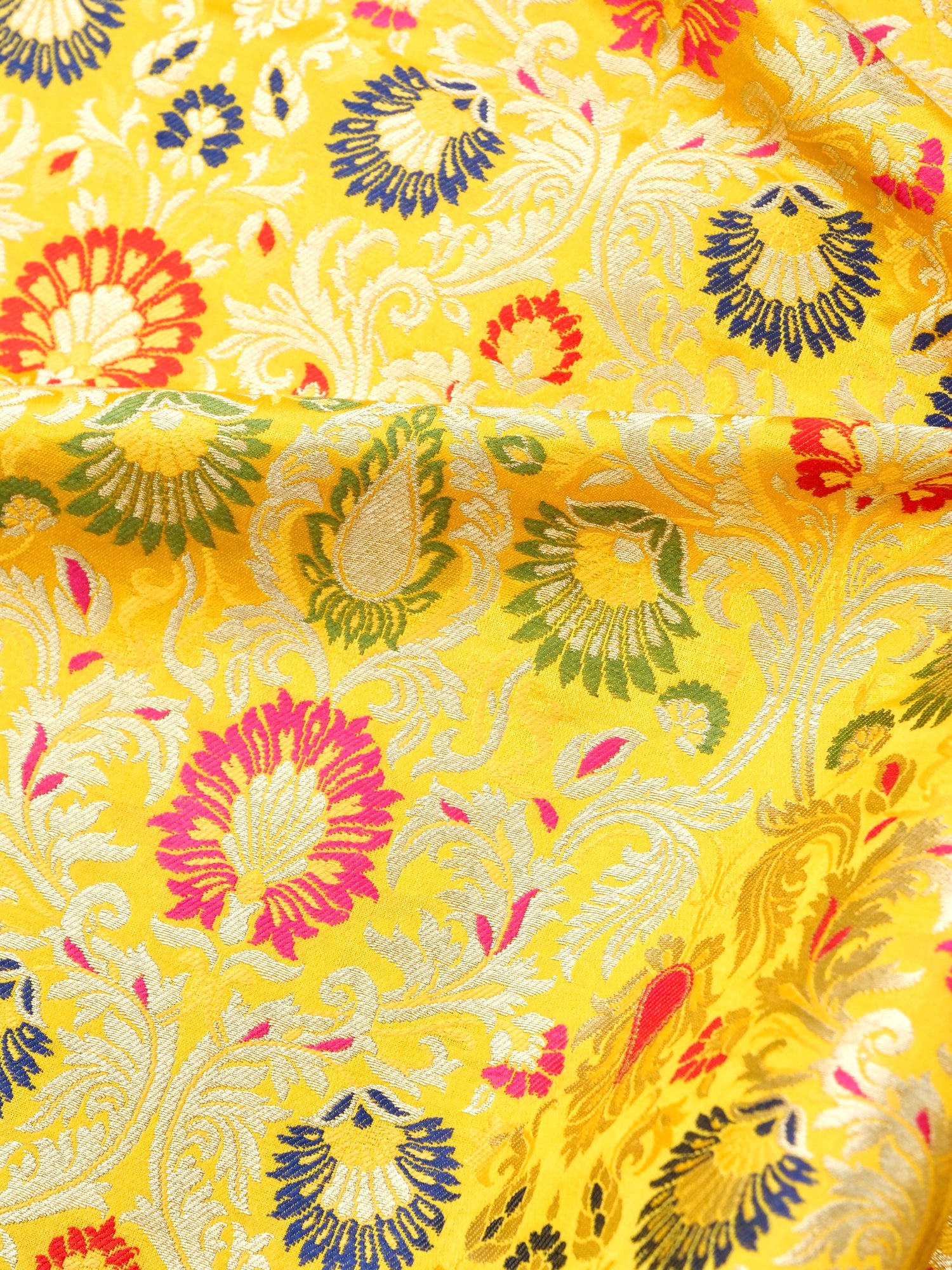 Yellow Kinkhab / Kimkhab Brocade Banarasi Fabric