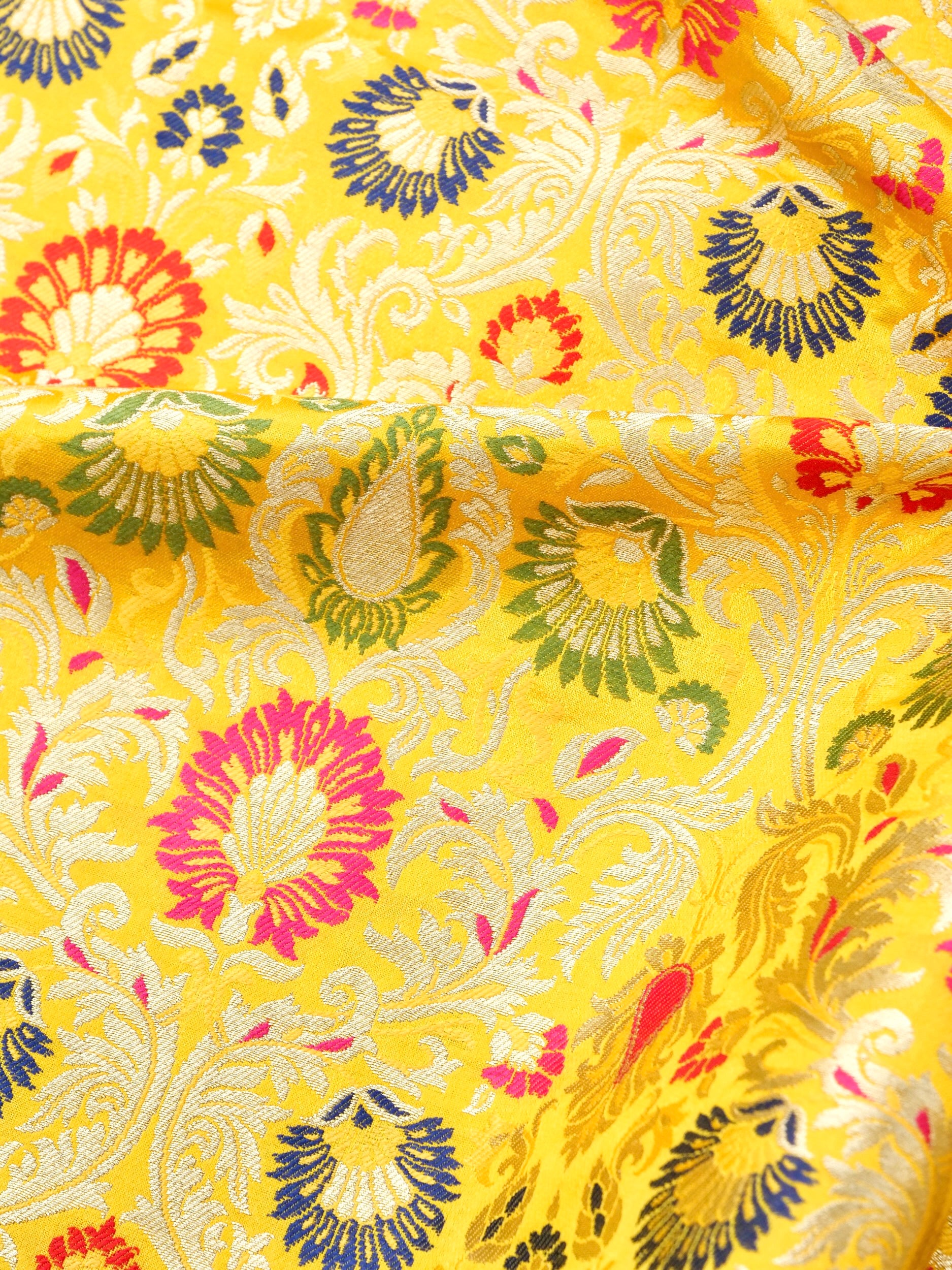 Yellow Kinkhab / Kimkhab Brocade Banarasi Fabric