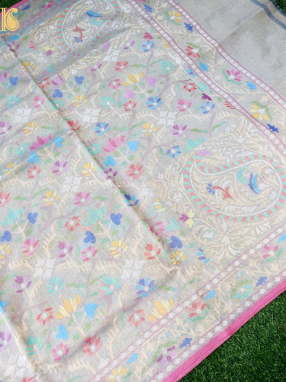 Handloom Banarasi Real Silver Zari Tissue Silk Saree
