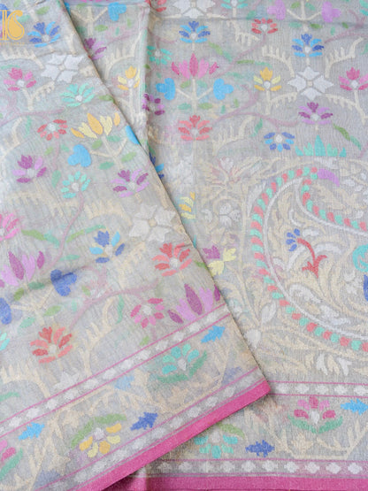 Handloom Banarasi Real Silver Zari Tissue Silk Saree