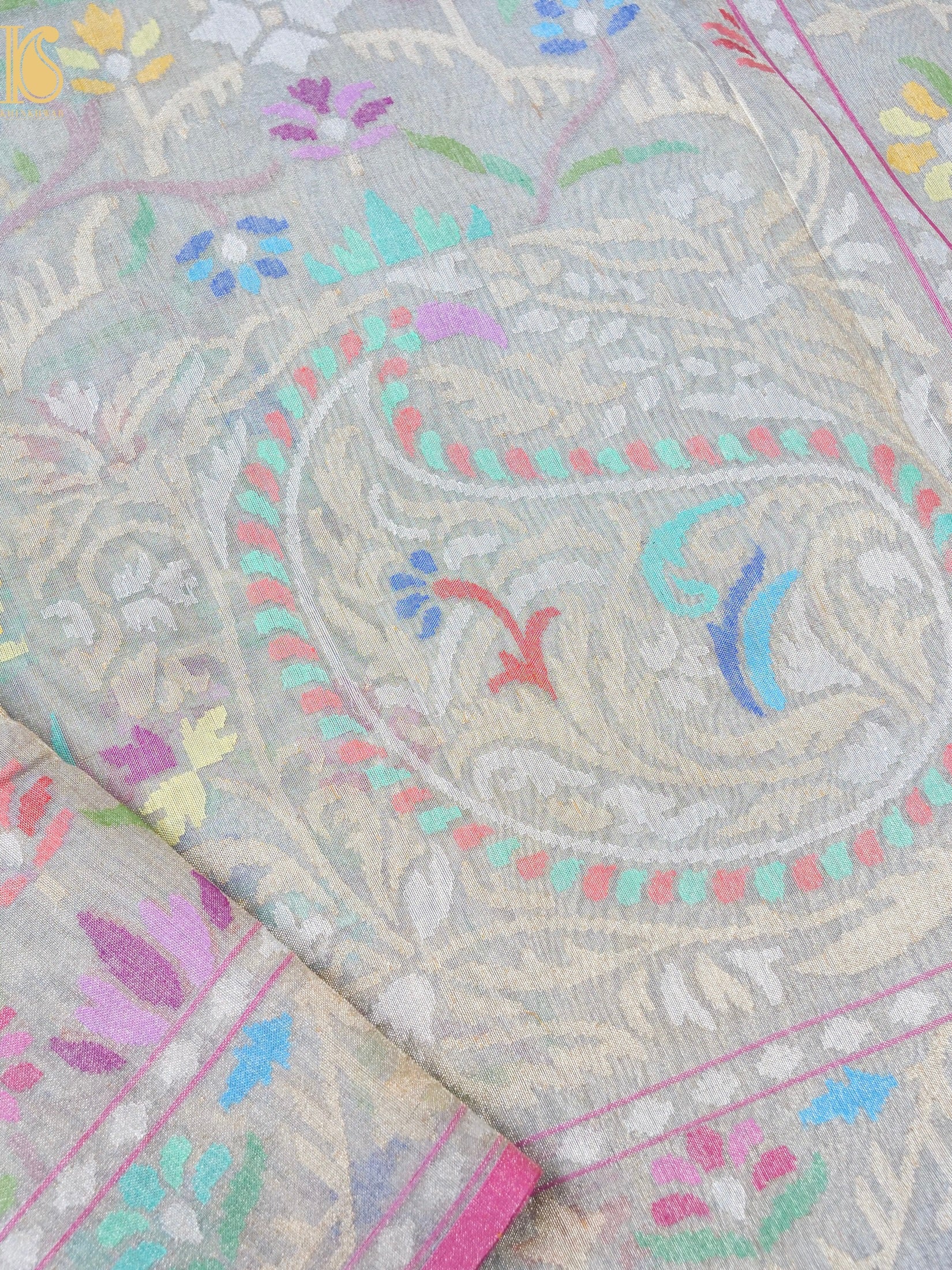 Handloom Banarasi Real Silver Zari Tissue Silk Saree