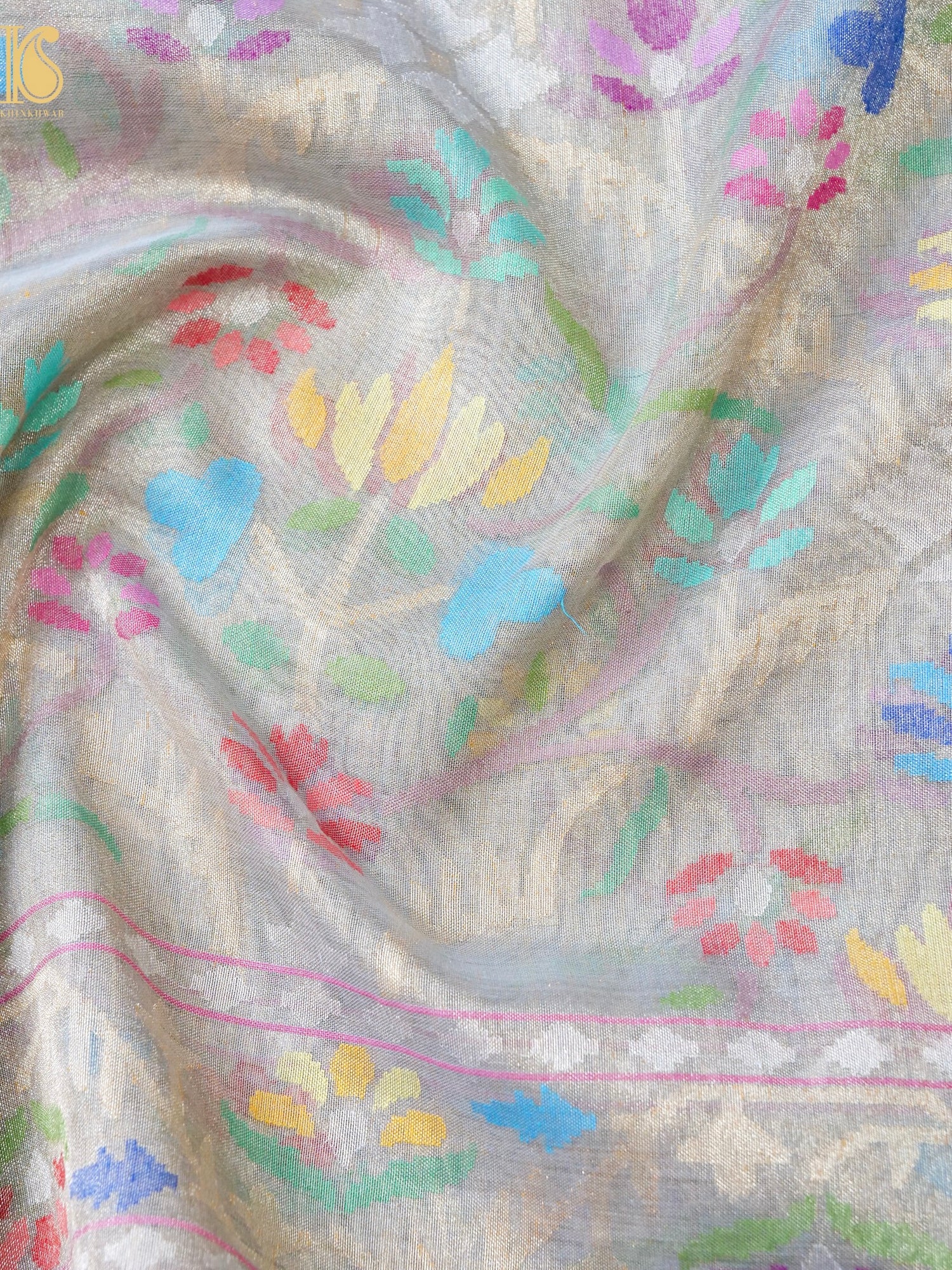 Handloom Banarasi Real Silver Zari Tissue Silk Saree
