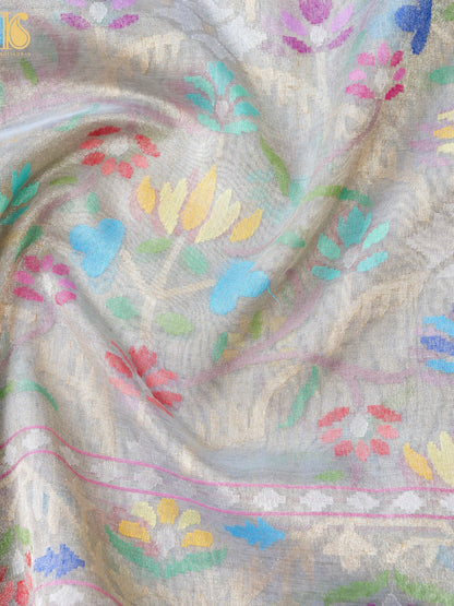 Handloom Banarasi Real Silver Zari Tissue Silk Saree