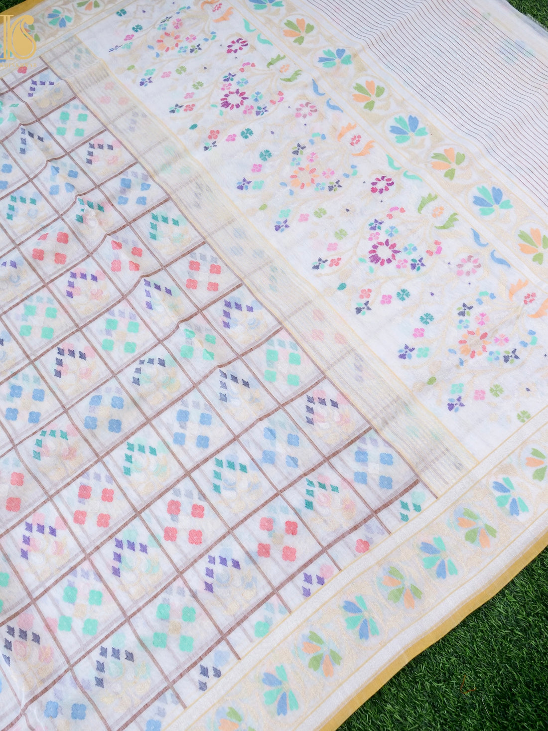 Handloom Banarasi Real Silver Zari Shwetambari Cotton Saree
