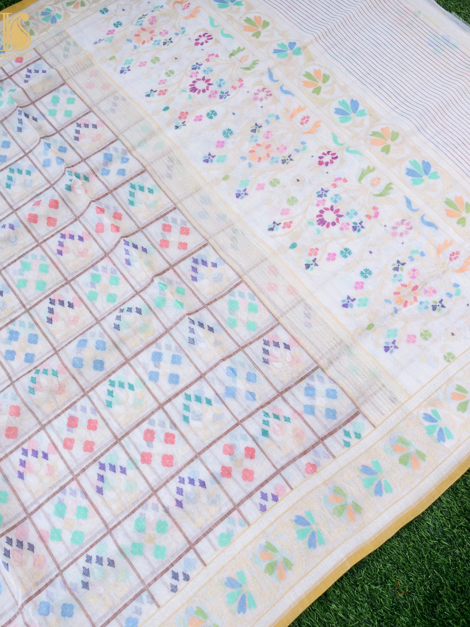 Handloom Banarasi Real Silver Zari Shwetambari Cotton Saree
