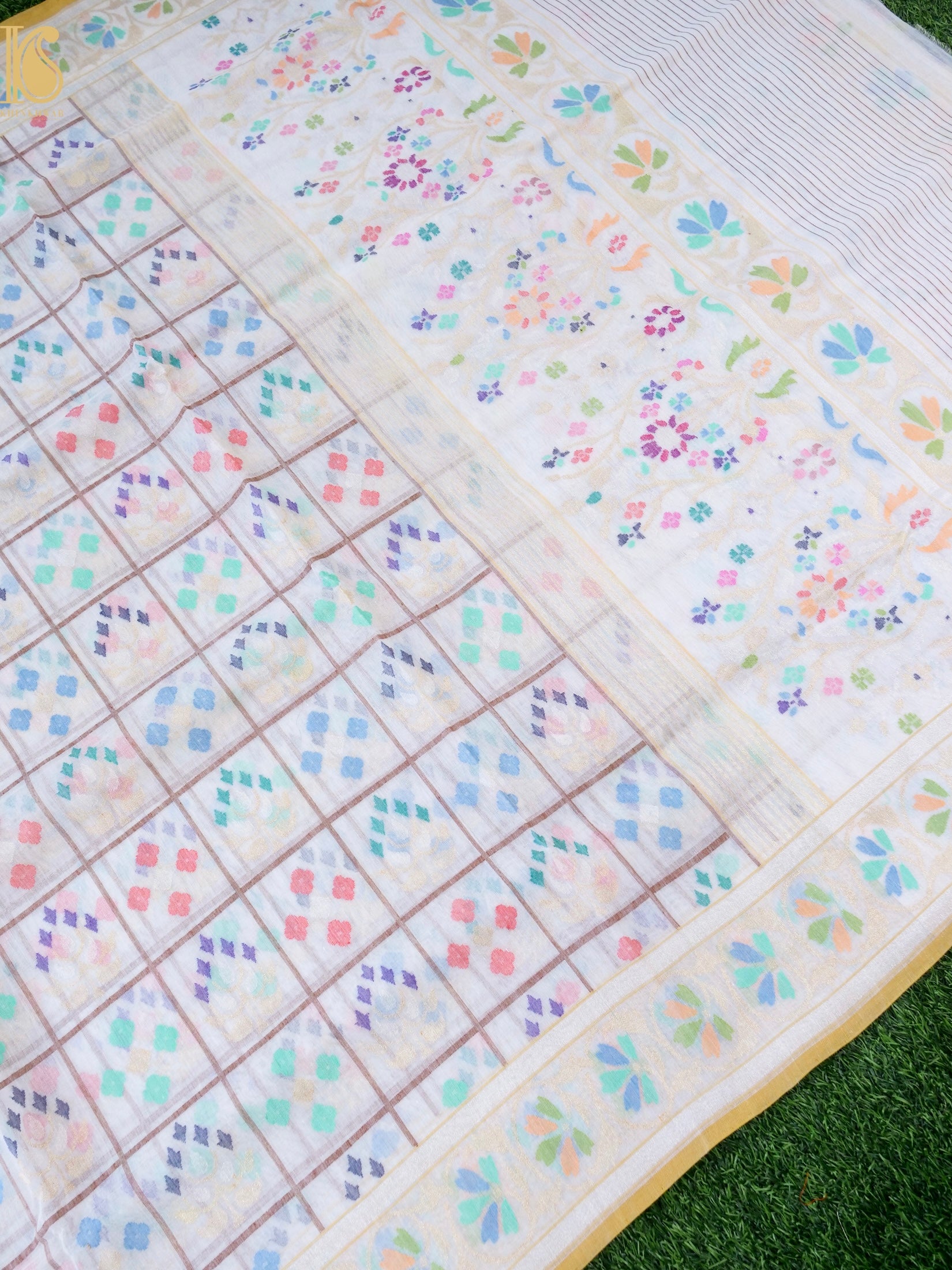 Handloom Banarasi Real Silver Zari Shwetambari Cotton Saree