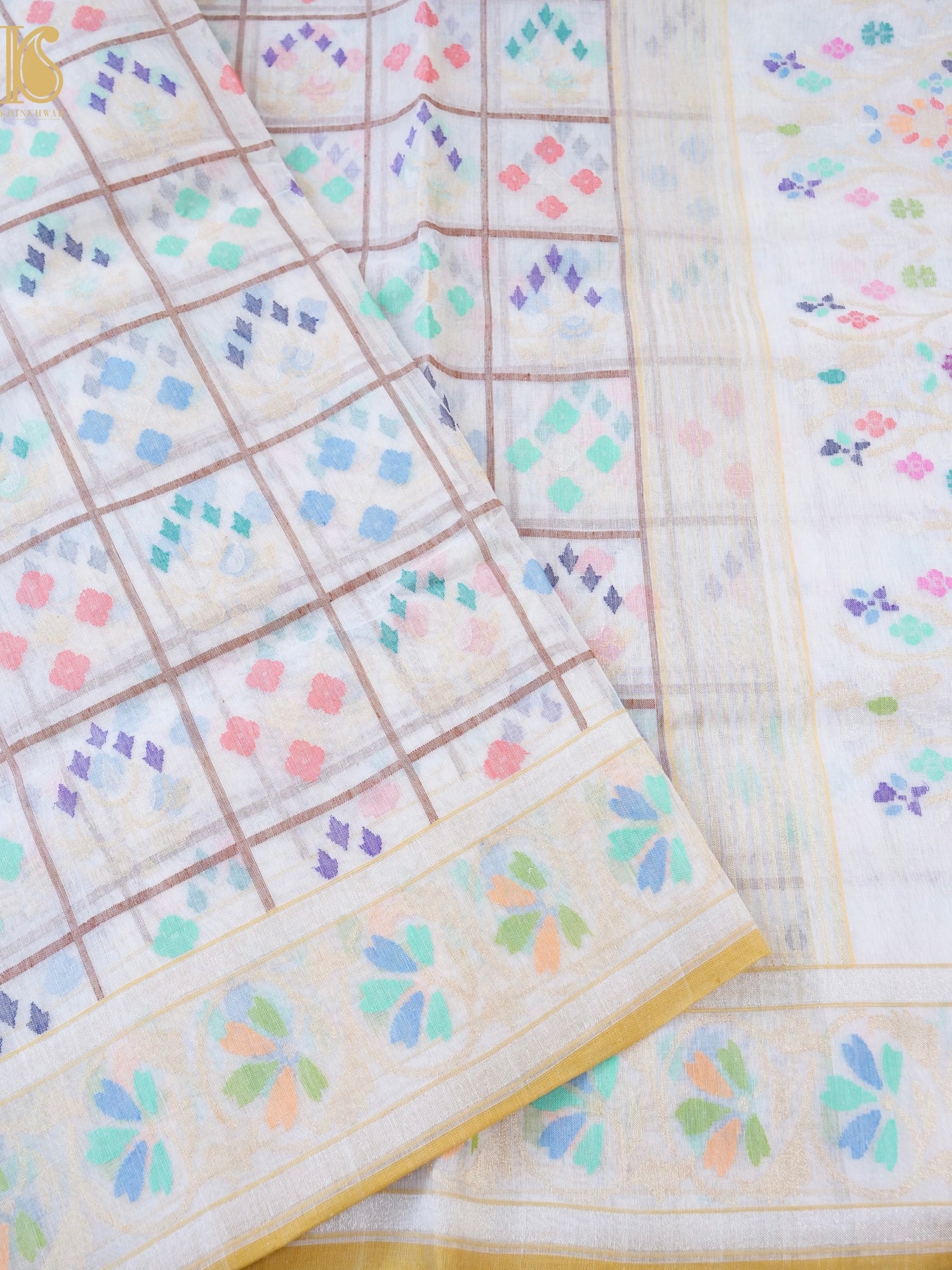 Handloom Banarasi Real Silver Zari Shwetambari Cotton Saree