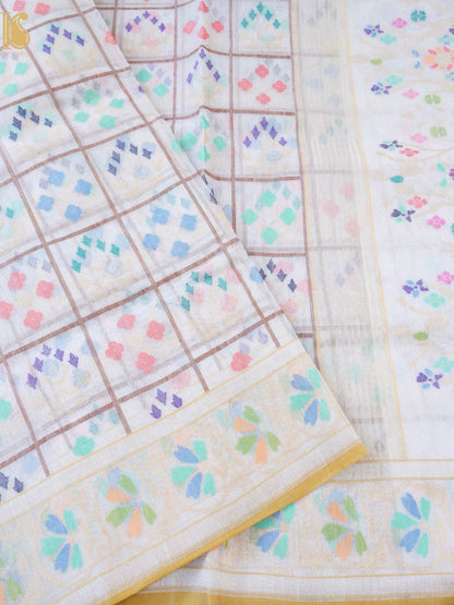Handloom Banarasi Real Silver Zari Shwetambari Cotton Saree