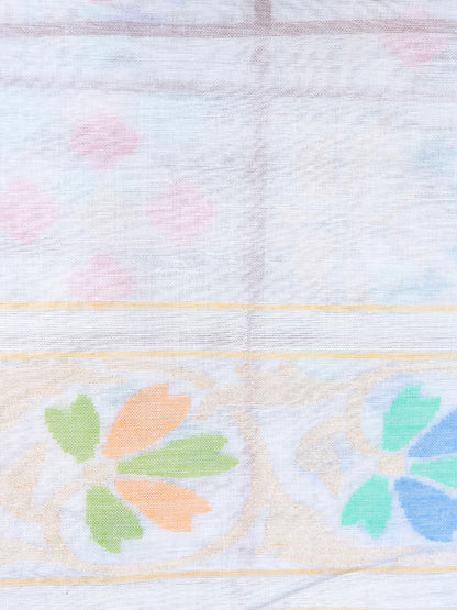 Handloom Banarasi Real Silver Zari Shwetambari Cotton Saree