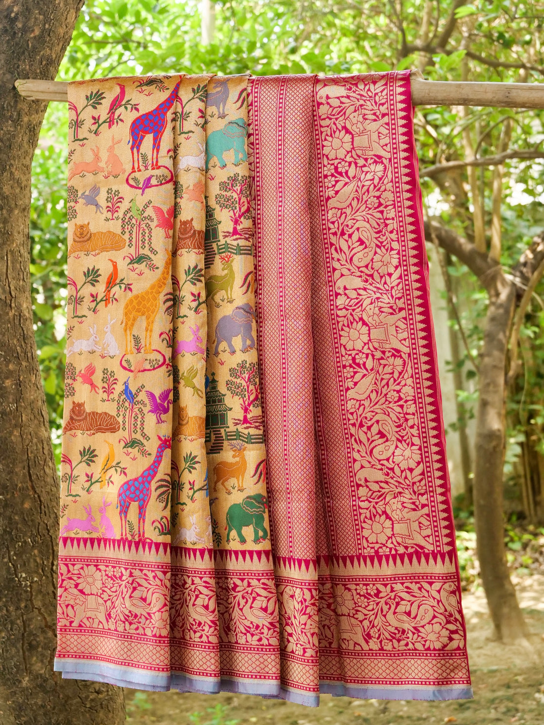 Handwoven Banarasi Katan Silk Kadwa Shikargah Saree