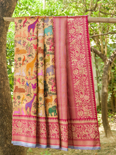 Handwoven Banarasi Katan Silk Kadwa Shikargah Saree