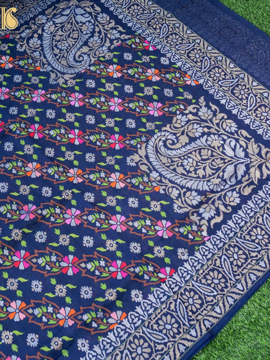 Neelambari Handloom Banarasi Real Silver Zari Cotton Saree