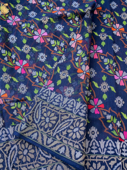 Neelambari Handloom Banarasi Real Silver Zari Cotton Saree