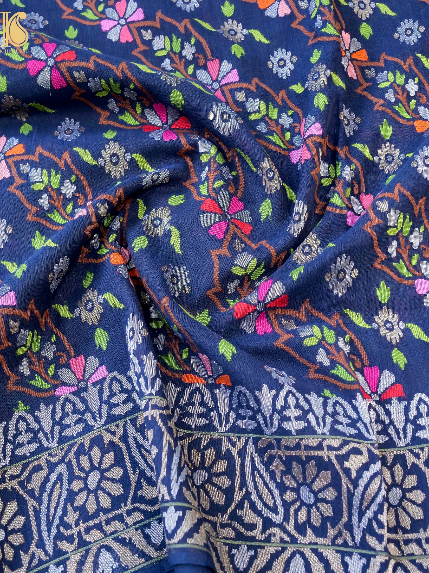 Neelambari Handloom Banarasi Real Silver Zari Cotton Saree