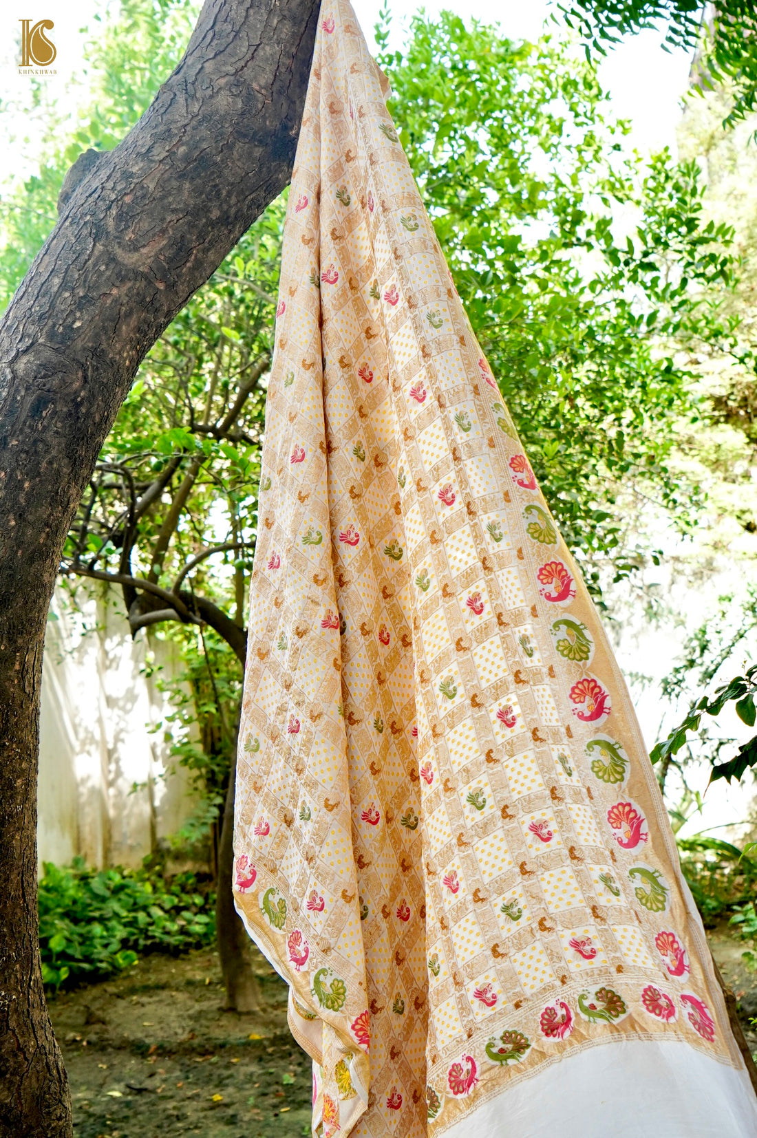 Georgette Banarasi Dyeable Woven Bandhani Peacock Dupatta