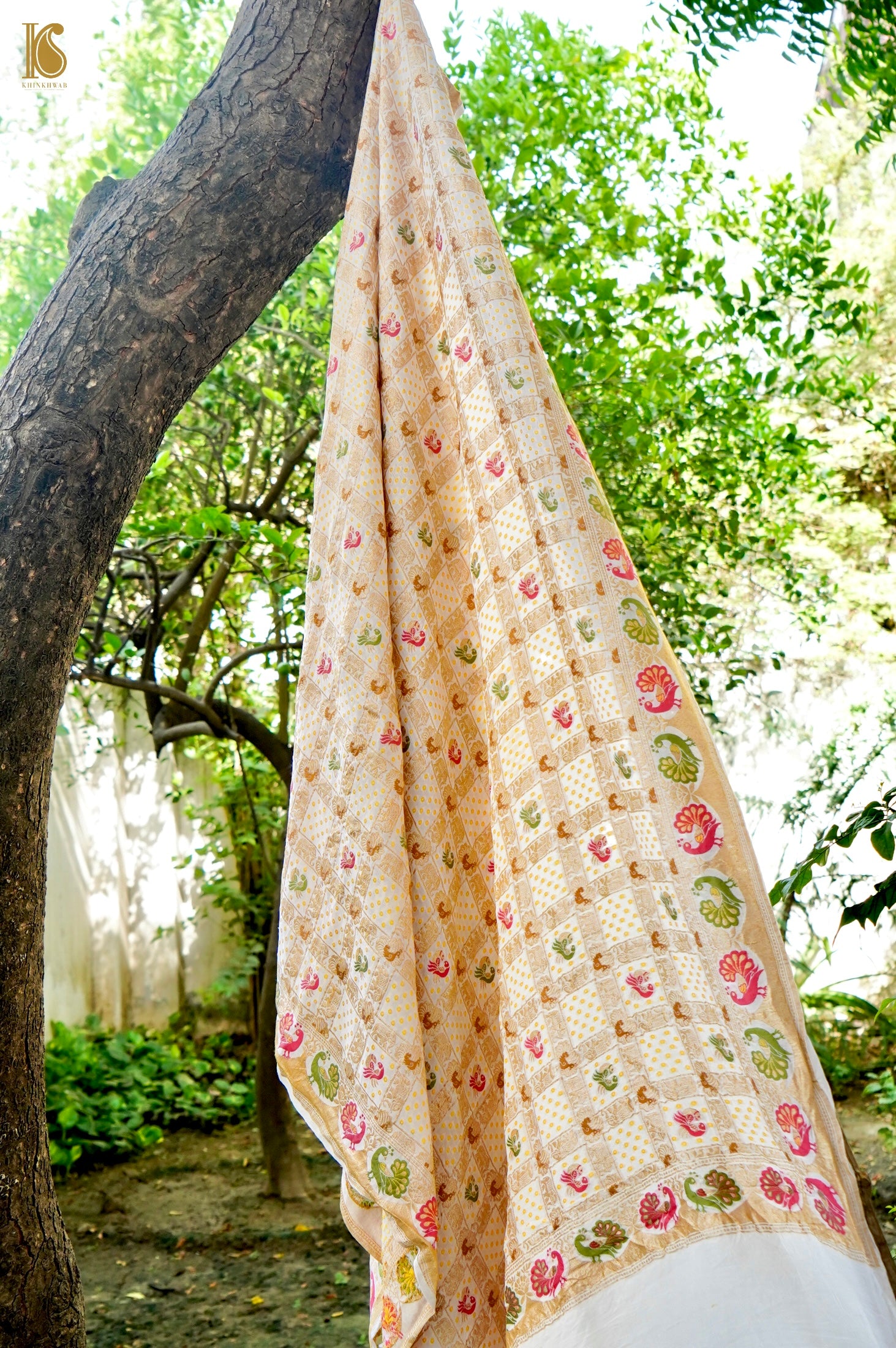 Georgette Banarasi Dyeable Woven Bandhani Peacock Dupatta