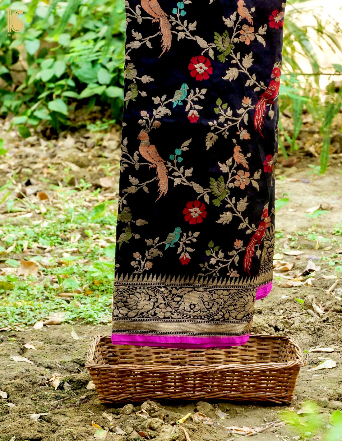 Handloom Katan Silk Blue Banarasi Shikargah Saree