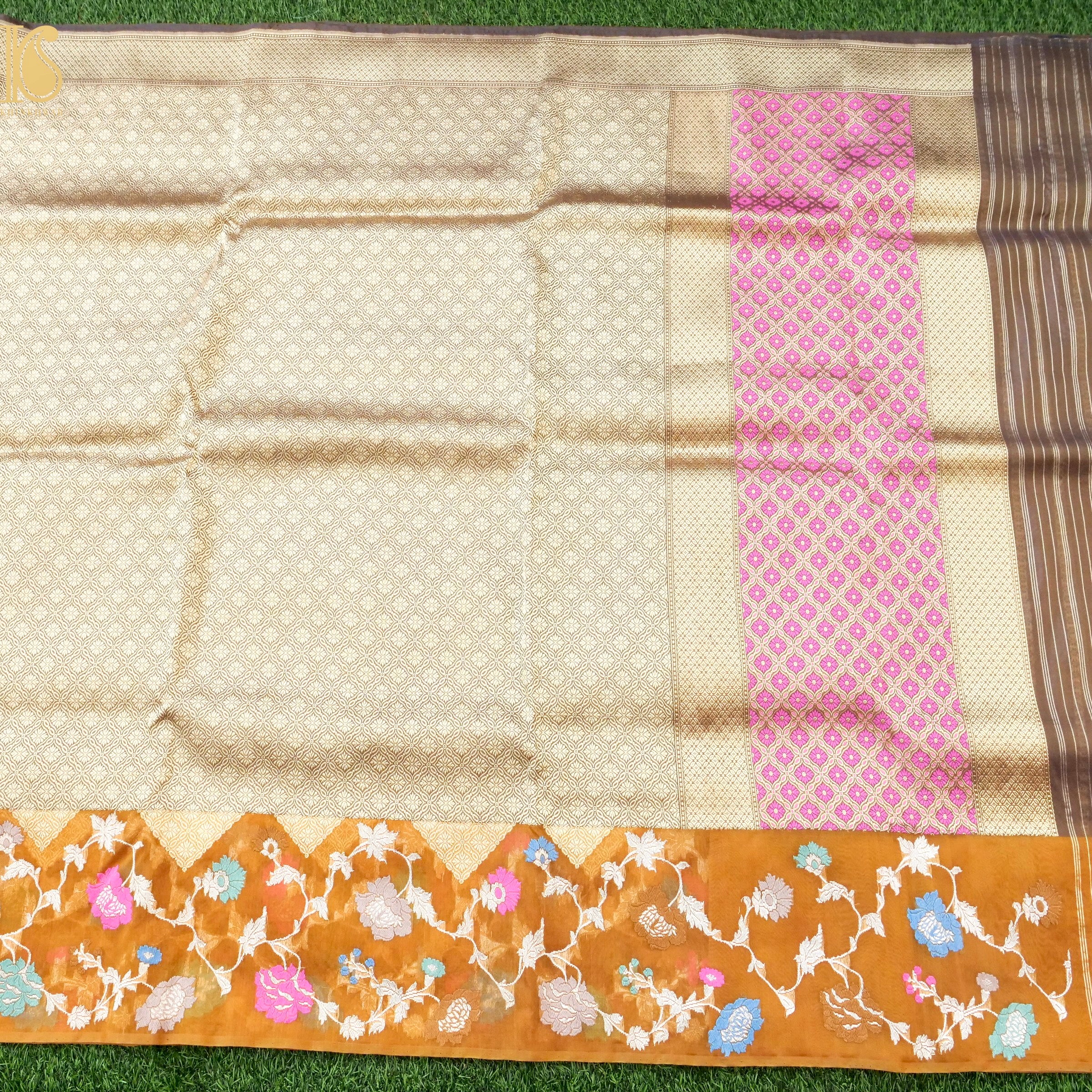 Handloom Banarasi Pure Kora Kadwa Meenakari Saree