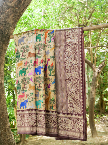 Handwoven Banarasi Katan Silk Kadwa Shikargah Saree