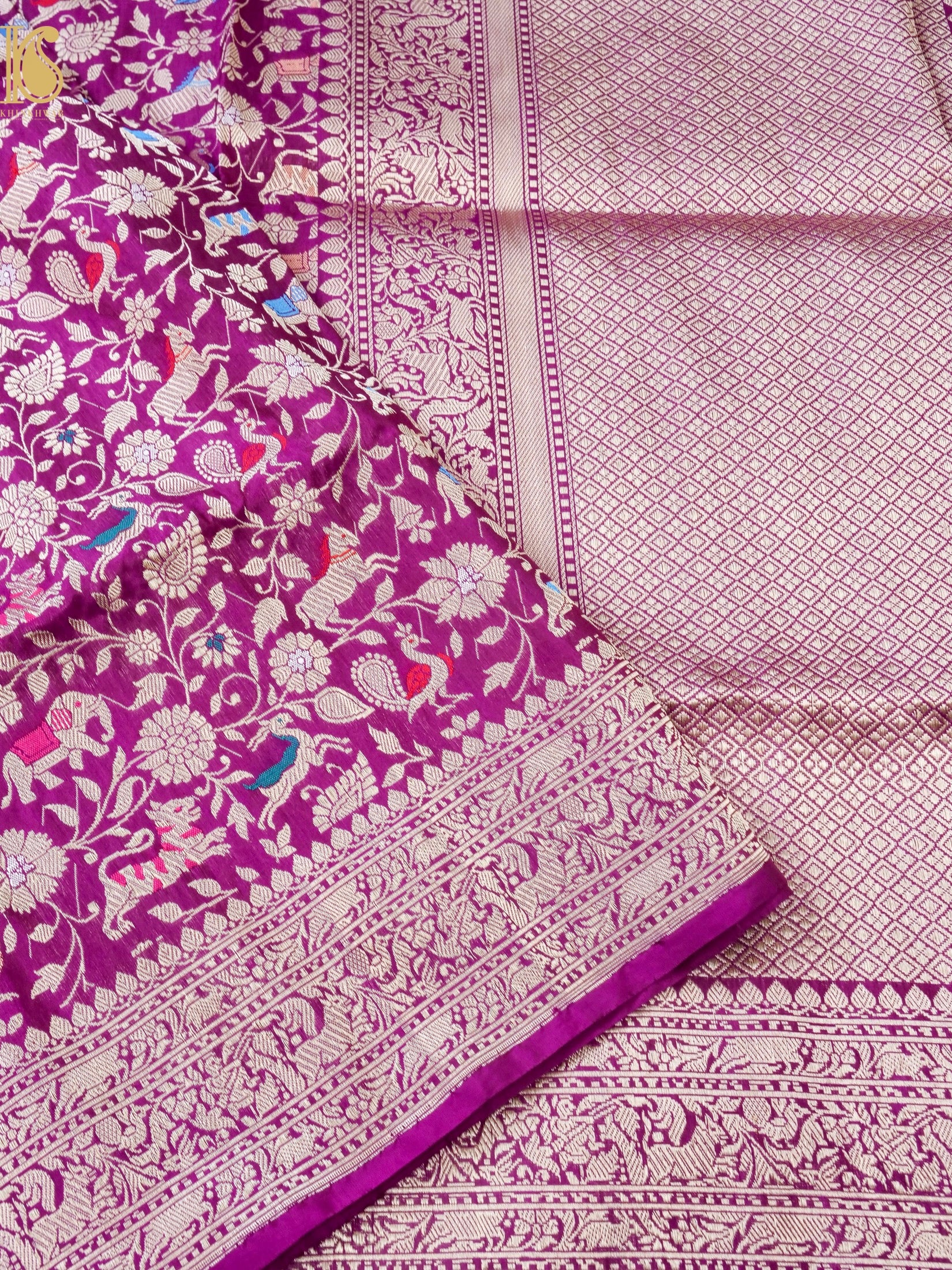 Handwoven Banarasi Katan Silk Shikargah Dupatta