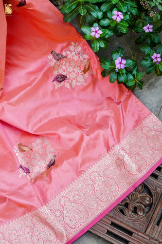 Handwoven Banarasi Katan Silk Kadwa Bird Boota Saree