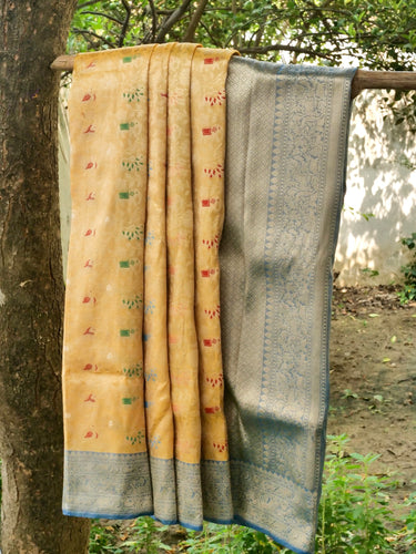 Handwoven Banarasi Katan Silk Shikargah Saree with Contrast Border