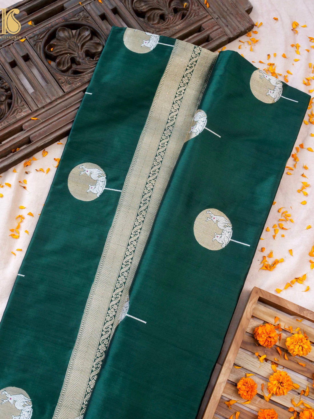 Handloom Banarasi Katan Silk Reindeer Border Saree