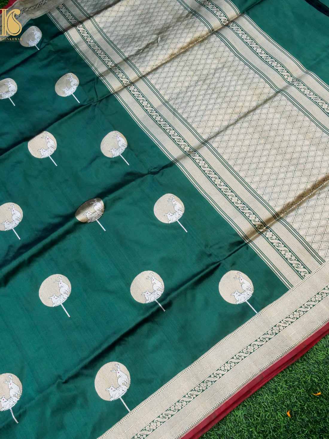 Handloom Banarasi Katan Silk Reindeer Border Saree