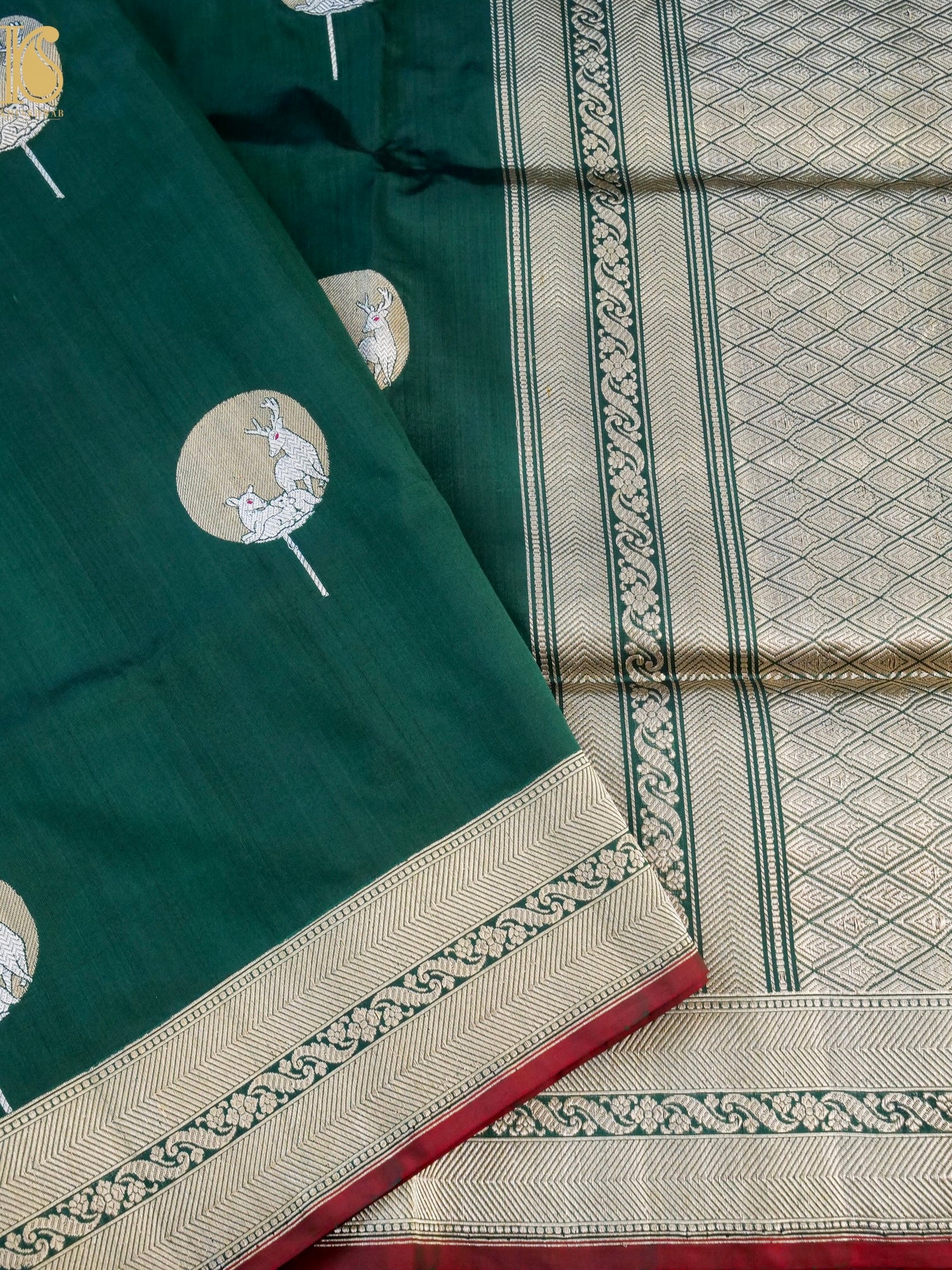 Handloom Banarasi Katan Silk Reindeer Border Saree