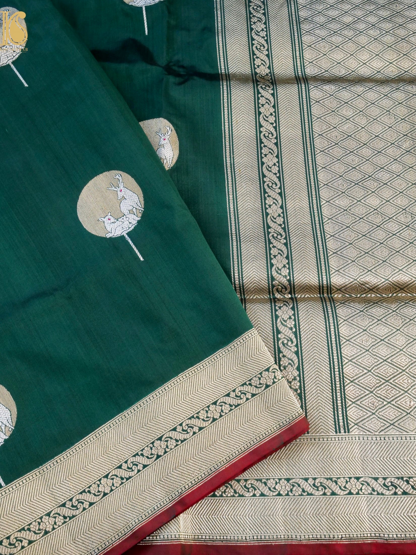 Handloom Banarasi Katan Silk Reindeer Border Saree