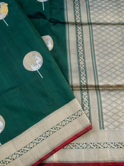Handloom Banarasi Katan Silk Reindeer Border Saree