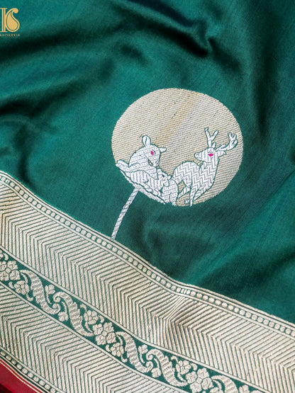 Handloom Banarasi Katan Silk Reindeer Border Saree
